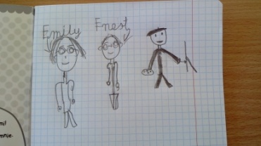 A depiction of me and my student Ernest in the eyes of Ernest. :)
